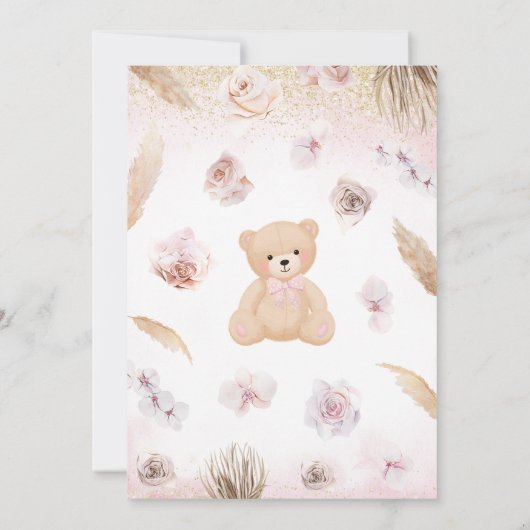 Pink Girl Bear Boho Baby Shower 招待状 (裏面)