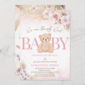 Pink Girl Bear Boho Baby Shower 招待状 (正面/裏面)