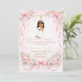 Pink Girl Bow Floral First Holy Communion 招待状 (スタンド正面)