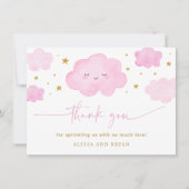 Pink Girl Cloud Stars Baby Sprinkle サンキューカード (正面)