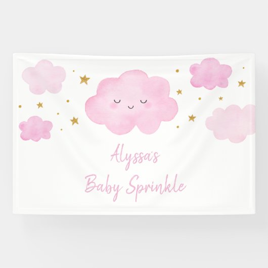 Pink Girl Cloud Stars Baby Sprinkle 横断幕 (横)