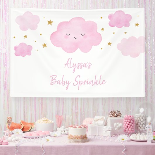 Pink Girl Cloud Stars Baby Sprinkle 横断幕 (パーティー)
