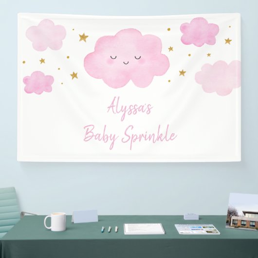 Pink Girl Cloud Stars Baby Sprinkle 横断幕 (トレードショー)