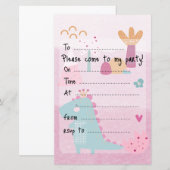 Pink Girl Dino Birthday Party Fill--In Paper Sheet (正面/裏面)