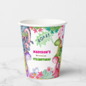 Pink Girl Dinosaur 4th Birthday Party  紙コップ (正面)