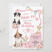 Pink Girl Dog let's Pawty Birthday Invitation 招待状 (正面)