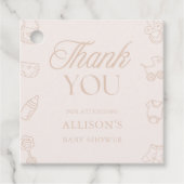 Pink Girl Elegant Hand Drawn Thank You Baby Shower フェイバータグ (正面)
