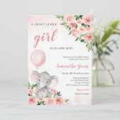 Pink Girl Elephant Baby Shower 招待状 (スタンド正面)