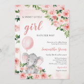 Pink Girl Elephant Baby Shower 招待状 (正面/裏面)