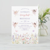Pink Girl Floral Fairy First 1st Birthday 招待状 (スタンド正面)