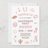 Pink Girl My First Rodeo Cowgirl Birthday 招待状 (正面)