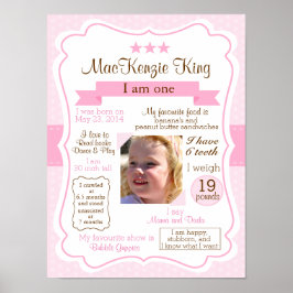 Pink Girl one year sign for your birthday girl ポスター