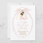 Pink Girl Pearls Bow Baptism Invitation 招待状 (正面)