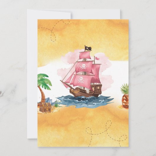 Pink Girl Pirate Theme Birthday invitation 招待状 (裏面)