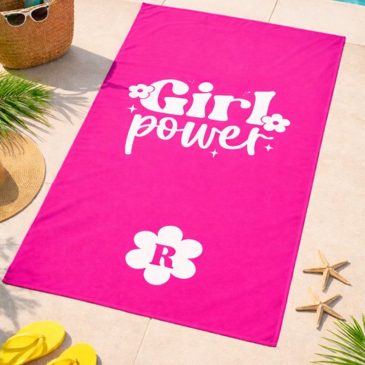 Pink Girl Power Monogram Beach Towel ビーチタオル