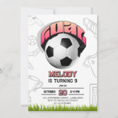 Pink Girl Soccer Ball Birthday Party Invitation 招待状 (正面)