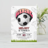 Pink Girl Soccer Ball Birthday Party Invitation 招待状 (スタンド正面)