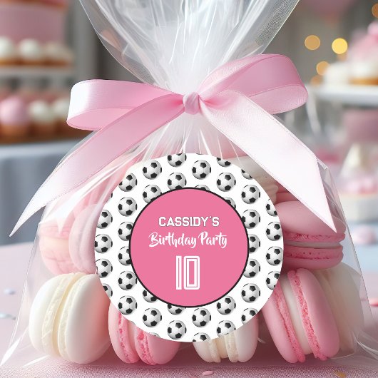 Pink Girl Soccer Birthday Party ラウンドシール