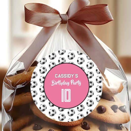 Pink Girl Soccer Birthday Party ラウンドシール