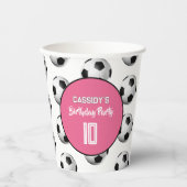 Pink Girl Soccer Birthday Party 紙コップ (正面)