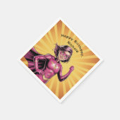 Pink Girl Superhero Birthday Party スタンダードカクテルナプキン (角)