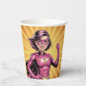 Pink Girl Superhero Birthday Party 紙コップ (裏面)