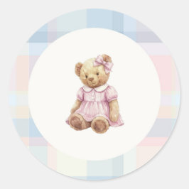 Pink Girl teddy bear sticker ラウンドシール