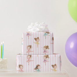 Pink Girls Bow Tutu Ballerina Birthday ラッピングペーパー