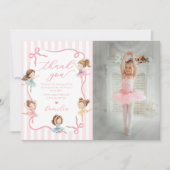 Pink Girls Bow Tutu Ballerina Birthday Photo サンキューカード (正面)