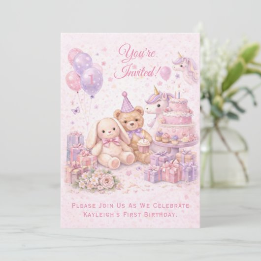 Pink Girl's First Birthday Party | 招待状 (スタンド正面)