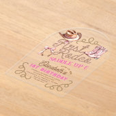 Pink Girls First Rodeo 1st Birthday アクリル招待状 (レイダウン)