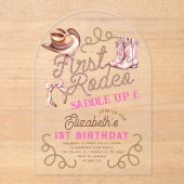 Pink Girls First Rodeo 1st Birthday アクリル招待状 (正面)