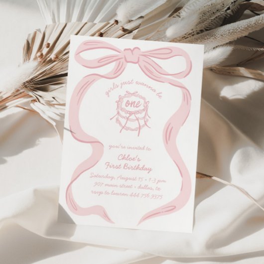 Pink Girls Just Wanna Be One 1st Birthday 招待状