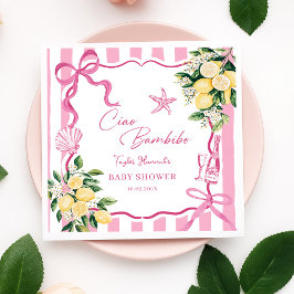 Pink Girls Lemon Ciao Baby Italian Baby Shower スタンダードカクテルナプキン