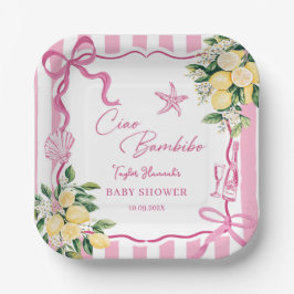 Pink Girls Lemon Ciao Baby Italian Baby Shower ペーパープレート