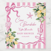 Pink Girls Lemon Ciao Baby Italian Baby Shower ワインラベル (シングルラベル)