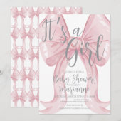 Pink Girly Bow Baby Shower    招待状 (正面/裏面)