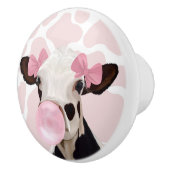Pink Girly Bubblegum Blowing Cow セラミックノブ (右)