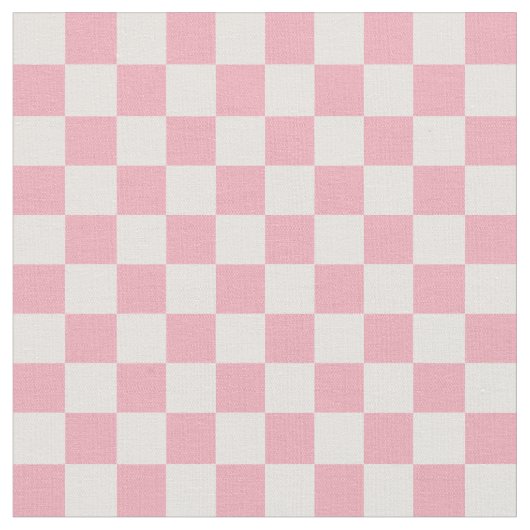 Pink Girly Checker Checkerboard Checkered Retro ファブリック (クローズアップ)