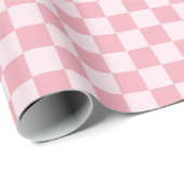 Pink Girly Checker Checkerboard Checkered Retro ラッピングペーパー (ロールコーナー)