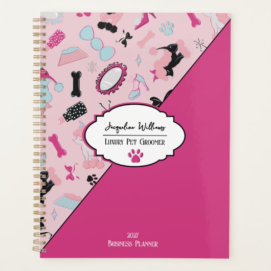 Pink Girly Mid-Century Pet Groomer プランナー手帳 (正面)