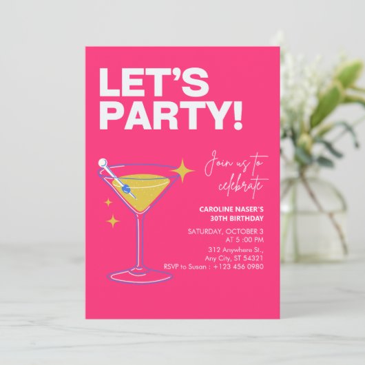 Pink Girly Party Modern 30th Birthday Invitation 招待状 (スタンド正面)