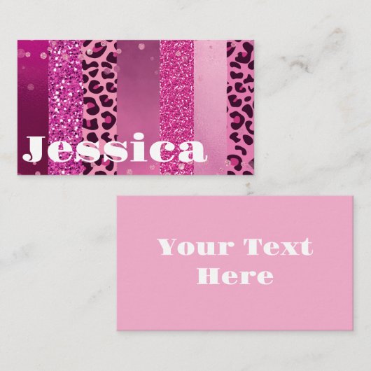 Pink Girly Personalized Glitter 名刺 (正面/裏面)