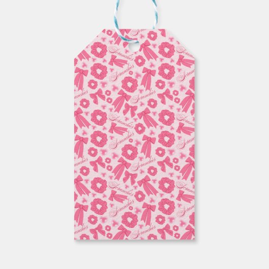 Pink Girly Scrunchies Pattern Cute Hair Accessory ギフトタグ (裏面)