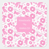 Pink Girly Scrunchies Pattern Cute Hair Accessory  スクエアシール (正面)