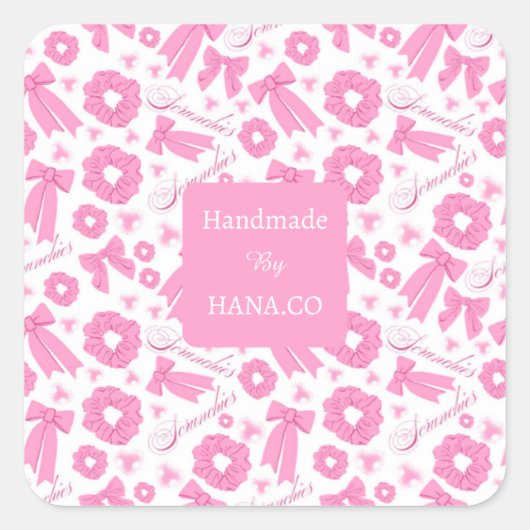 Pink Girly Scrunchies Pattern Cute Hair Accessory  スクエアシール (正面)