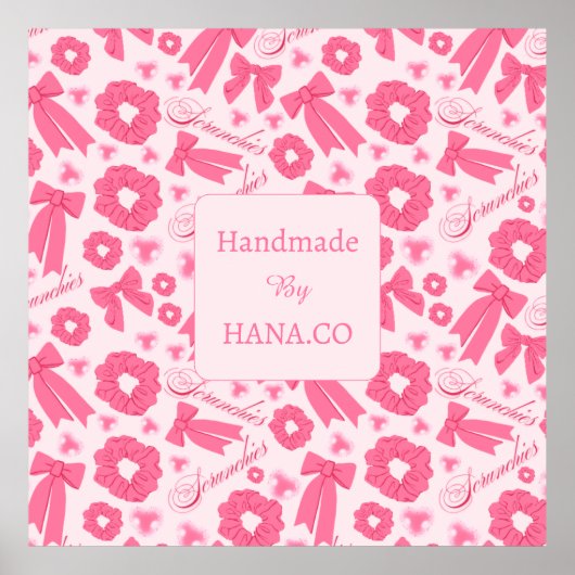 Pink Girly Scrunchies Pattern Cute Hair Accessory ポスター (正面)