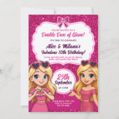 Pink Glam Birthday Invite for Twin Girls Sparkle 招待状 (正面)