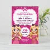 Pink Glam Birthday Invite for Twin Girls Sparkle 招待状 (スタンド正面)