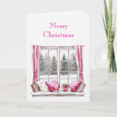 Pink Glam Christmas Trees Window カード (正面)